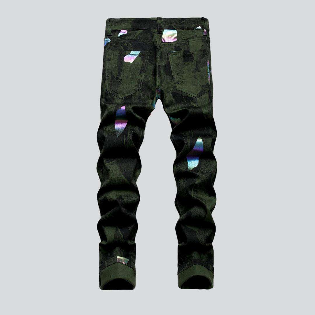 Army green-painted men jeans