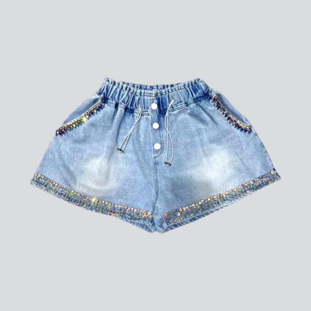 Baggy rhinestone women denim shorts