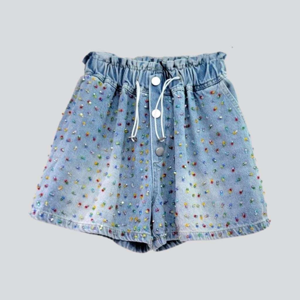 Baggy tiny rhinestone denim shorts