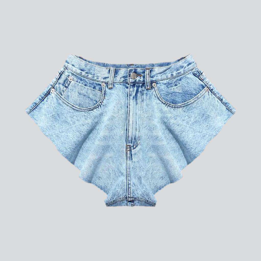 Bleached flared denim shorts