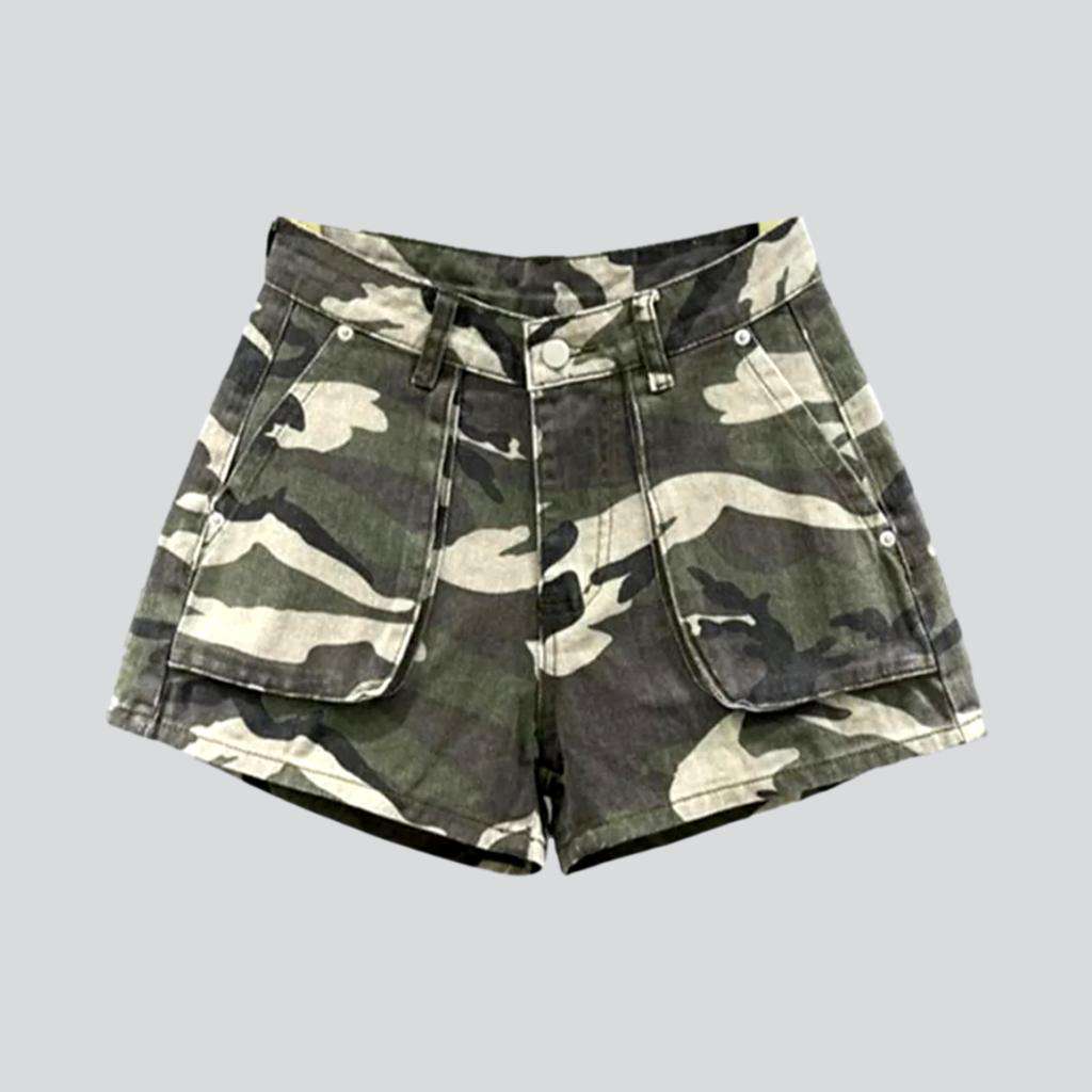 Camouflage print women denim shorts