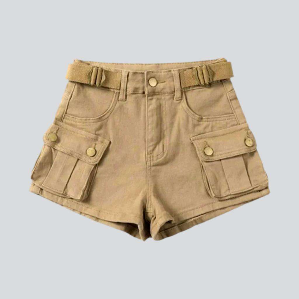 Cargo color women denim shorts