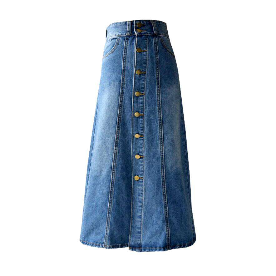 A-line button-down jeans skirt