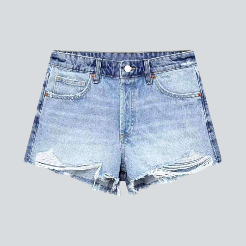 High-waist distressed denim shorts