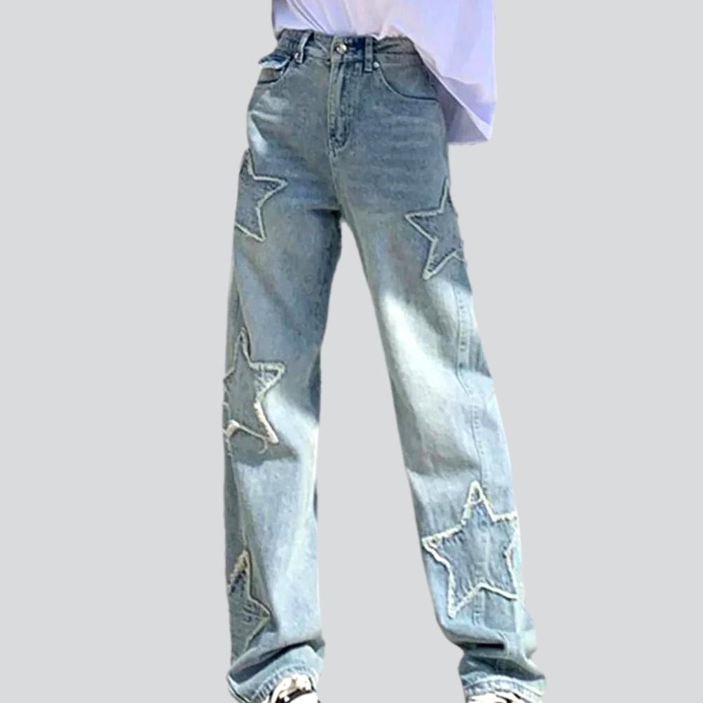 High-waist women embroidered jeans