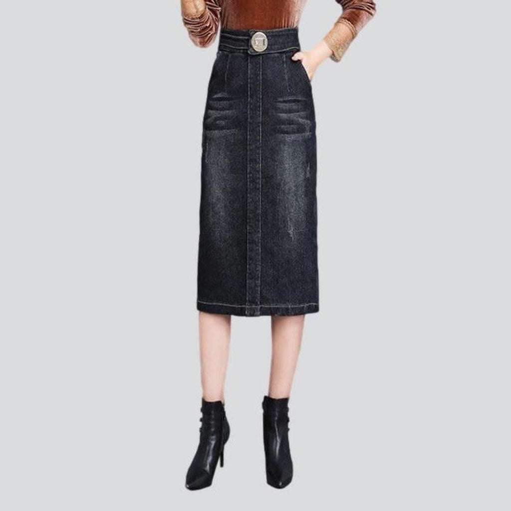 High-waisted midi denim skirt