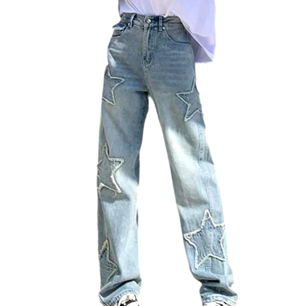 High-waist women embroidered jeans