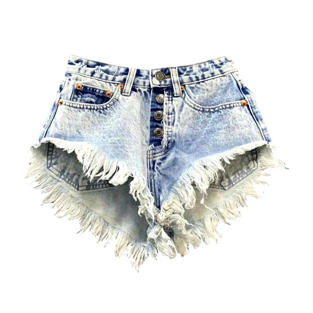 Bleached distressed denim shorts